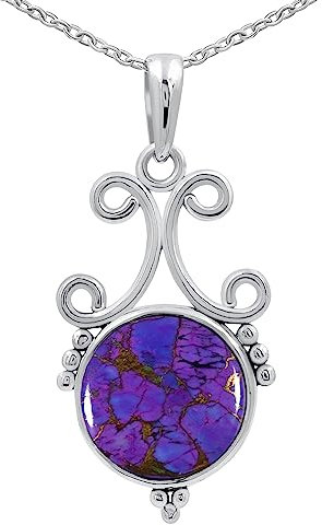 TISHAVI Collier Avec Pendentif En Cuivre Violet Turquoise 5,45 Cts Pour Femme, Pierre Précieuse Violette En Argent Sterling 925, Collier Avec Pierre De Naissance De Décembre