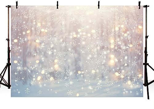 AIBIIN 7x5ft Christmas Snowflakes Backdrop | White Snow Scene Light Bokeh Snowflakes Photography Baby Shower Family Birthday Party Decor Glitter Banner Photo Booth Prop