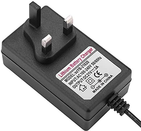 AC 100-240V Charger, DC 21V 2A Safe Battery Charger, Lithium Battery Charger, for Headlight Toy Car (UK Plug)