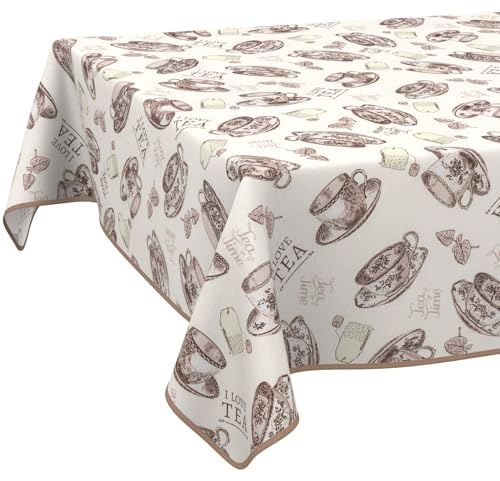 ANRO Tischdecke abwaschbar Teezeit mit Saum 100x140 cm Tischwäsche | mit Saum eingefasst – schmutz- & wasserabweisend, pflegeleicht – waschbar bei 30 °C – ideal für Garten, Terrasse & Esszimmer