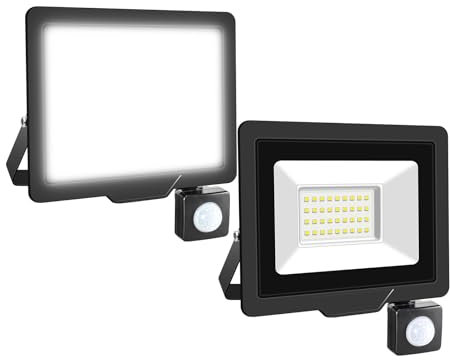 Willpower 2PCS Projecteurs LED Extérieur 30W 3000LM Avec Detecteur de Mouvement - Spot Blanc Froid 6000K IP66 Etanche - Eclairage de Sécurité Pour Jardin Patio Garage