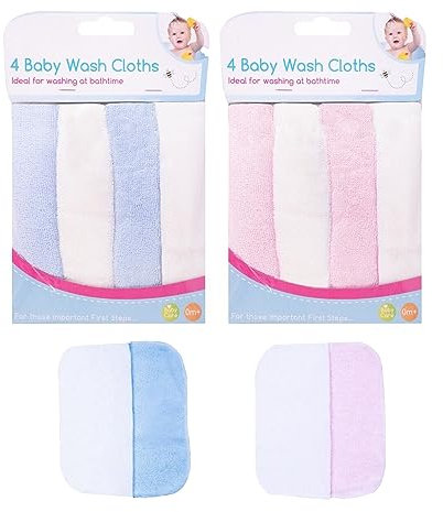Navoys 8 Baby Washcloths - 20cm x 20cm Polyester Microfibre Wash Flannels, For Washing Babies at Bathtime, Reusable and Machine Washable, Boys Girls and Pets, Infant Burp Cloth, Child Face Cleaner