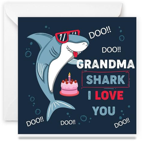 Papa Prints® Oma Geburtstagskarten für Frauen Hai Liebe Happy Mothers Day Oma Karte (145 x 150 mm) Lustige Geburtstagskarten für Oma mit weißem Umschlag Happy Birthday Oma Karte