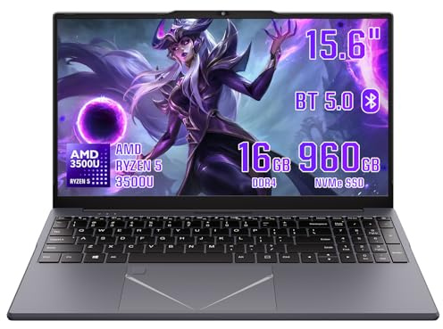 UDKED Laptop 15.6 Inch,Ryzen 5 3500U (up to 3.7GHz), 16GB DDR4, Full HD IPS 1080P, Backlit Keyboard, Windows 11, USB 3.0, Bluetooth 5.0, Lightweight Laptop for Work & Study(Grey, 16+960G SSD)