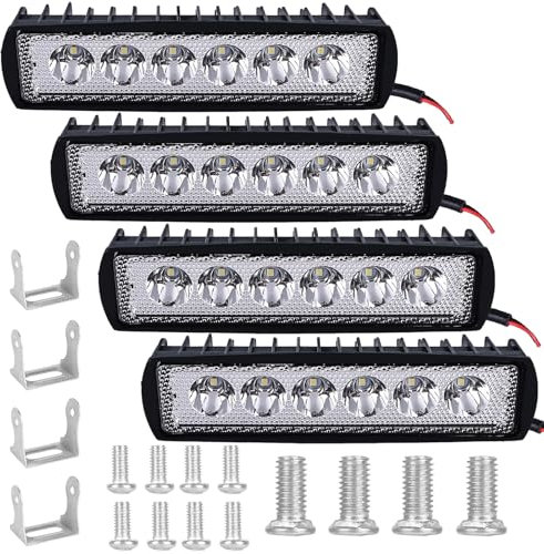 Mitening 4 Pièces Phare de Travail LED, 18W Projecteur Voiture, 12V/24V Etanche IP67 Spot Barre Feux Antibrouillard pour 4x4 Camion Tracteur SUV Bateau Quad Vehicule