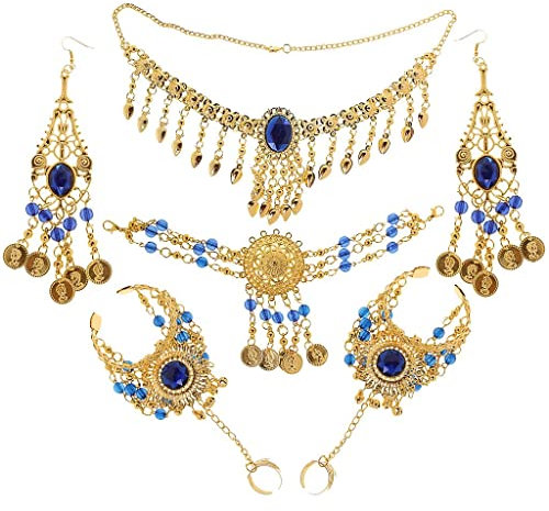 Blue Dance Zubehör-Set – 6 Stück | Bauchtanz Kostüm Münze Quasten Schmuck, Kristall