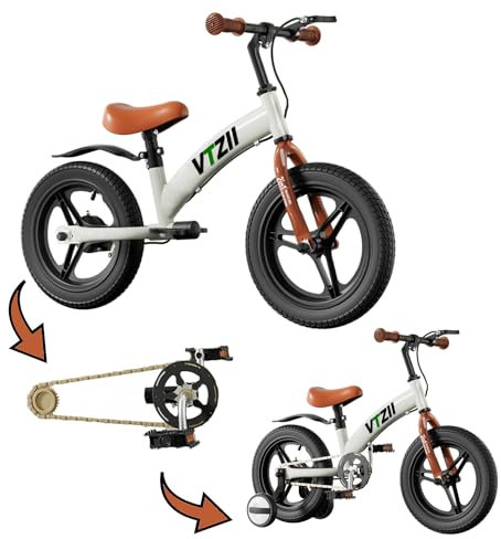 VTZII Laufrad 2 in 1 Kinderfahrrad für Kinder ab 2 3 4 5 6 7 Jahre,mit Bremse Hilfsrad Pedalen,12 14 16 Zoll Kinderlaufrad (16 Zoll, weiß)