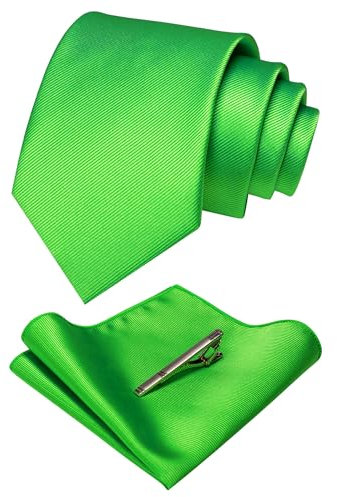 JEMYGINS Cravatta Uomo verde limone in Seta Formali Matrimonio Riunirsi Occasioni Multicolore con Fazzoletto e Fermacravatta