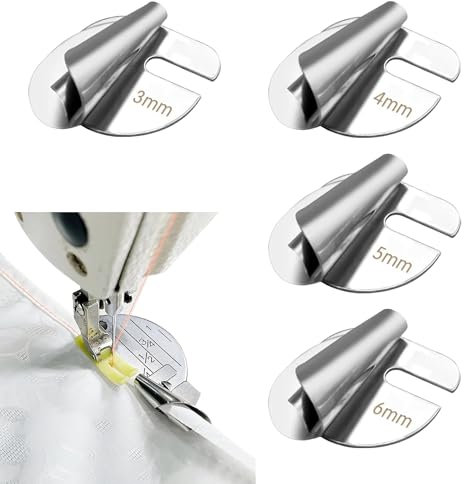 4 Pièces Pied de Biche Machine a Coudre 3-6mm Pied Machine a Coudre en Spirale Accessoires Couture en Métal Sewing Rolled Hemmer Foot Pied Ourleur Roulé à Coudre pour Domestique et Commercial Coudre