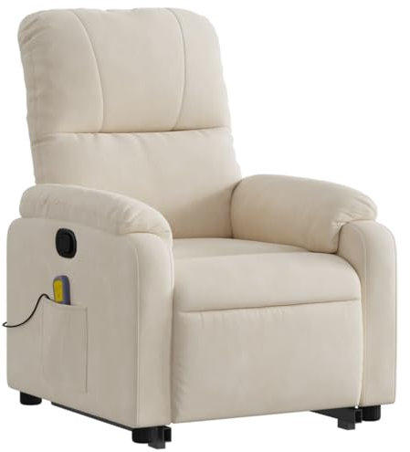 vidaXL Massagesessel, Sessel mit Aufstehhilfe, Relaxsessel mit Liegefunktion Vibrationsfunktion, Fernsehsessel Liegesessel Aufstehsessel, Beige Mikrofasergewebe