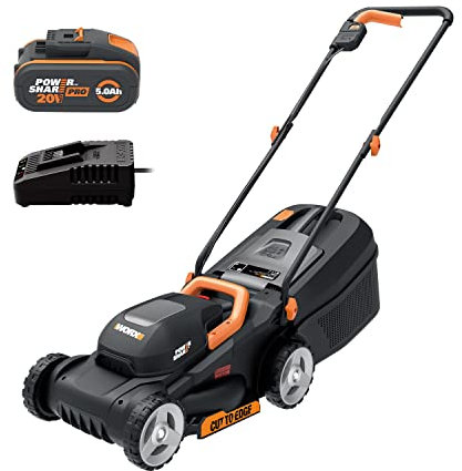 WORX WG730E.1 Cortacésped con batería de 20 V, motor sin escobillas, ancho de corte de 30 cm, corte hasta el borde, 3 alturas de corte ajustables, superficies de césped de hasta 250 ㎡, incluye batería