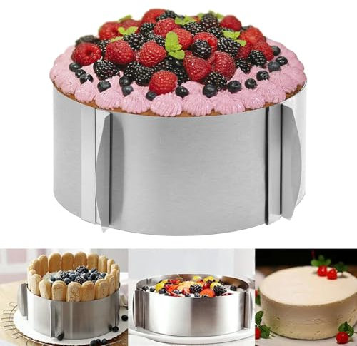 Anicy Tortenring Verstellbar, Edelstahl Tortenring Hoch 8cm, Tortenring mit Skala für Mousse-Torte, Buttercreme, Verstellbarer Durchmesser 16-30cm