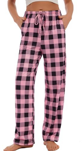AMYTIS LINGERIE Damen Pyjamahose mit Taschen Loungehose Schlafanzughose Freizeithose Bequeme Weiche Schlafhose,kariert 06,S