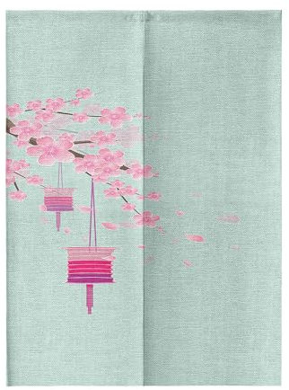 DOTBUY-SHOP Türvorhang, Vorhänge, Japanisch Bedruckt Türvorhang, 3D Kirschblüten Leinen Türvorhänge Tapisserie, Raumteiler Heimdekoration für Küche Restaurant (Windlicht,70x120cm)