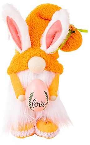 ESTINTENG Easter Decorative Products Cartoon Rabbit Dwarf Ornament Egg Plunger Hat Dwarf Puppet-Velvet Cap Goblin Orange