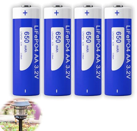 Lot de 4 piles solaires 14505 3,2 V LiFePo4 650 mAh AA pour lampes solaires rechargeables pour lampes de jardin