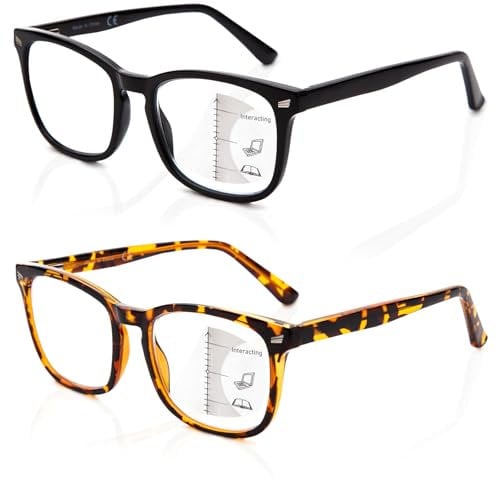 Amorays 2er Pack Gleitsichtbrille Progressive Multifokale Lesebrille Blaulichtfilter aus hochwertigem Material für klare Sicht bei Nah- und Mittel- Komfortabel und langlebig (Schwarz&Tortoise, 3, x)