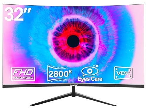 Gawfolk 32 Inch Computer Monitor, 75Hz Full HD 1920 x 1080p Curved Display, HDMI/VGA, Home Office Business PC Monitor Ultra-Thin Zero Frame