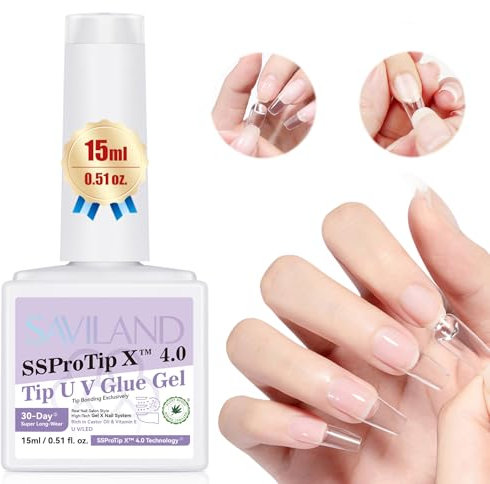 SAVILAND Colle à Ongles, 15ml Colle pour Faux Ongles Extra Forte, avec Huile de Ricin et Vitamine E, Colle à Ongles pour capsule & Press on Nails pour Débutants en Bricolage (Lampe U V Requis)