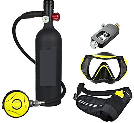 DIKAMAN Mini Bouteille de plongée, Bouteille D'oxygène De Plongée sous-Marine Capacité 1L Respirateur De Plongée Portable pour l'exploration sous-Marine et Le Sauvetage(Zwart)