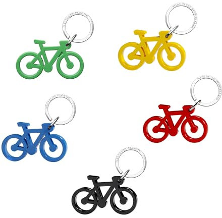 Djois - PORTE-CLÉS assortis - Forme Vélo - Anneaux chromés plats - 5 PORTE-CLÉS - Plastique RECYCLÉ Acrylique - Bleu, Vert, Jaune, Rouge, Noir - Fabriqué aux Pays-Bas