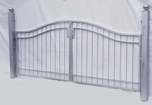 Metall Hoftor Gartentor Einfahrtstor Eingangstor Boston-GT400/120S Feuer Verzinkt mit Pfostenset 100 Modern Rundbogen Premium Montagefertig 400 cm 4m Doppelflügeltor