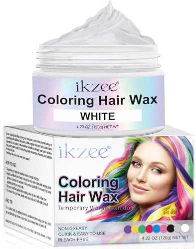 Temporäre Haarfarbe, 120g Auswaschbar Haarfarbe Hair Wax Color Haartone für Männer Frauen, Haarfärbemittel Wachs für DIY, Party, Cosplay, Halloween (Blanco, 120g)