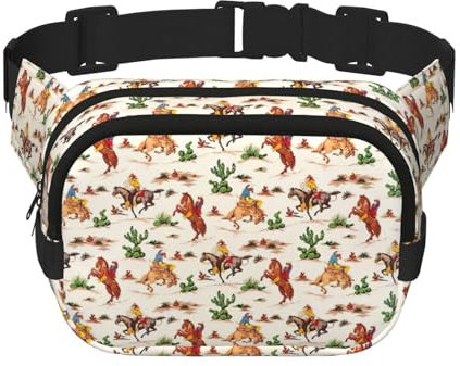 JEJEA Gürteltasche für Damen, Cowboy-Reiten, Pferde-Druck, mit verstellbarem Riemen, für Workout/Laufen/Wandern, Cross-Body-Bauchtasche, Schwarz , Einheitsgröße