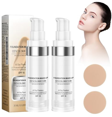 2 Stück Foundation Color Changing 30ml Changing Foundation Farbwechselnde Foundation für Reife Haut Makeup Halt Foundation Feuchtigkeitsspendend Langlebig für Alle Hauttypen Geeignet Mit Puderquaste