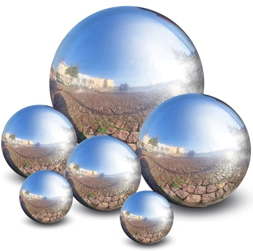 Jecompris 6Pcs Mirror Polished Gazing Balls Reflective Stainless Steel Garden Spheres Set Including 2X2In 2X3In 1X4In 1X6In Outdoor Decorative Ornaments for Lawn Patio Home