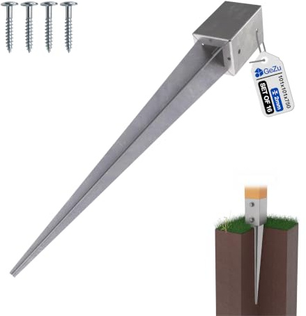 GeZu Impex Supporto per Pali 101 x 101 x 750 mm Set di 16 | Zincato a Caldo Ancoraggio a Terra per Recinzione