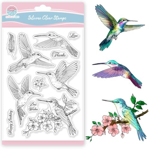 GLOBLELAND Kolibri Transparente Silikonstempel Karten Frühlingsvögel Blumen Klare Stamps Grüße Silikonstempel Für Kartengestaltung DIY Prägung Journaling