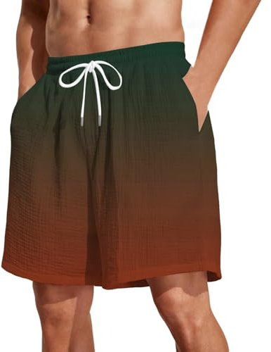 Herren-Shorts aus Leinen, lässiger Farbverlauf, Boardshorts, Sommer, lockere Passform, halbe Hose, Kordelzug, elastische Taille, kurze Hose mit Taschen, Strand-Yoga-Shorts, himmelblau, S