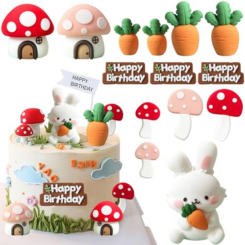 14 Stück Mini Tortendeko Hase Kuchen Deko,Kuchendeko Geburtstag,Kaninchen Geburtstag Deko,Kaninchen Kuchendeko,Dschungel Themed Tortendeko für Party Kinder,Dekoration für Kuchen 3 4 5 6 7 8Jahre