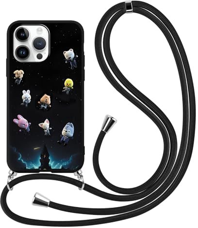 Lanyard Handyhülle für iPhone 14 iPhone 13 6.1 Hülle mit Band, Kpop Stray Kids Skzoo Muster Design Case mit zum Umhängen Kordel, Weich Silikon Stoßfest TPU Schutzhülle Cover für Skz Fans, Design