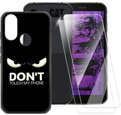 ESACMOT Don't Touch Pattern Case Compatible with CAT S62 Pro + [2 Pack] Screen Protector Tempered Glass, Shockproof Case Cover for CAT S62 (14.5 cm)
