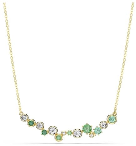 Swarovski Constella Halskette, Vergoldete Damenhalskette mit Klaren Kristallen und Grünen Zirkonia in Krappen- und Kesselfassungen und Verschiedenen Größen, Länge: 38-48 cm