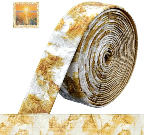 Bordüre Selbstklebend 3D Stuckleisten Wand, 10mx8cmx5mm, Zierleisten Selbstklebend, Wasserdicht Wandbordüre, Leisten Selbstklebende, Roll Border Trims für Ecken Linien Decken Dekoration,Goldener Stein