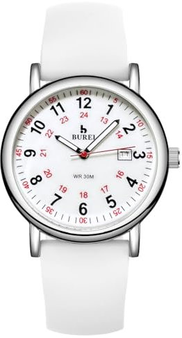 BUREI Damen-/Herrenuhr für Krankenschwestern, Mediziner, Studenten, Frauen und Männer, wasserdicht, 12/24-Stunden-Militärzeit, leuchtendes, gut lesbares Zifferblatt, Silikonarmband.