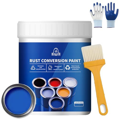 Gyagalre 250 ml/420 ml Rust Converter Paint for Metal - Water Based, Apply Directly to Rust, Long Lasting Coating, with Brush & Gloves (Blue, 420 ml)
