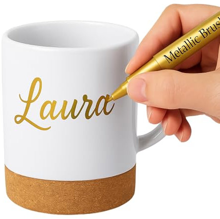 Taza Personalizada Regalo Original - Taza Personalizable en Cerámica 350ml con Base de Corcho y Rotulador Dorado – Regalo personalizado con Nombre, Fecha o Dedicatoria