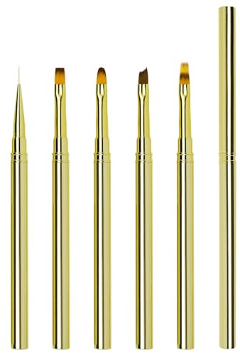 Lokaloka Pinceau Nail Art Ongles Gel Professionnel Ombre Brush Capuchon | 5 Pièces Pinceaux Construction French Rond Degrader Fin Set pour Vernis Semi Permanent UV Kit Gradient Manucure Acrylique Or