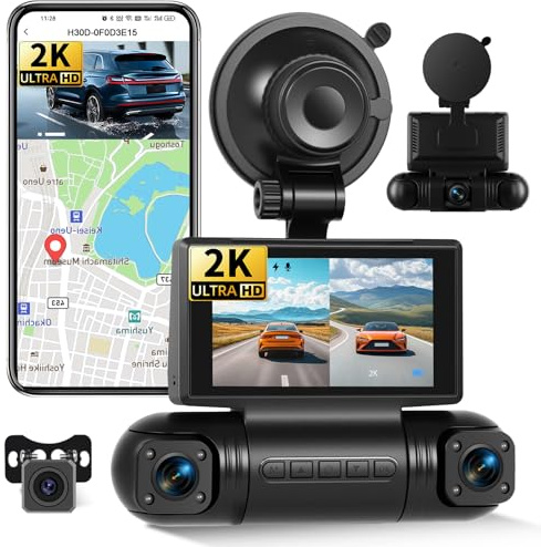 GOHHDL 2K WiFi Dash Cam, 4 Canali Dash Cam Anteriore e Posteriore all'interno con Grandangolo, Visione Notturna, Monitoraggio del Parcheggio, Sensore G, Registrazione in Loop, WiFi APP