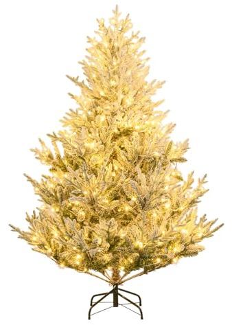 Sapin de Noël Artificiel avec Pré-Éclairé, Arbre de Noël Articulé avec Neige Blanche, 13 Modes de Scintillement, Minuterie et Luminosité Réglable, Décoration Festive pour Maison et Bureau (180 CM)