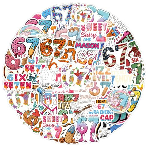 50 Stück 67 Meme Aufkleber Bunt, Six Seven Sticker Funny Papier, Aufkleber Number Sticker Rennen Fun Auto Bike Decal, Decorative Decals Für Jungen Mädchen Teens Auto Laptop Wasserflasche