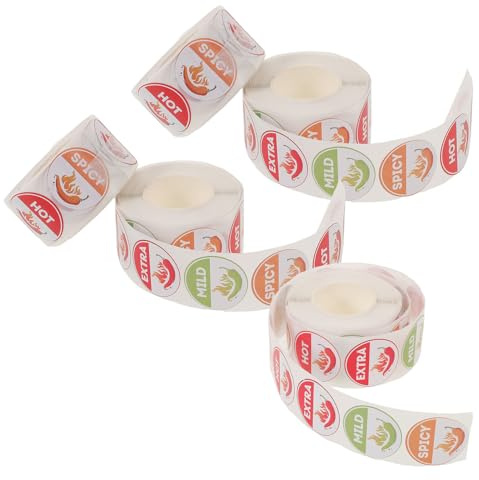 GLEAVI 5 Rolls Spicy Warning Label Stickers Hot Sauce Bottle Labels 4 Level Circular Copperplate Paper Vivid Design Efficient Inventory Organization Kitchen Spicy Foods Packages