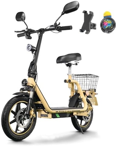 TWOFISH E Moped für Erwachsene, 14 Zoll Elektro Motorrad mit 48V 13Ah Akku und 500W Motor, Motorroller mit Straßenzulassung, 45 km/h Max 30 km Reichweite, M5 Elite E (Wüstengelb)