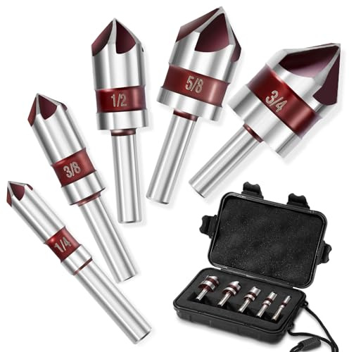 ColumPRO 5Pcs 1/4-3/4 Cobalt Countersink Drill Bit Set for Metal & Woodworking