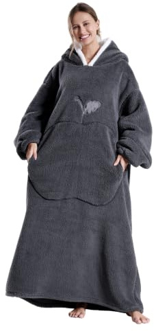 Yzehomijia Hoodie Decke, Lange Kapuzendecke für Faule Leute, bequemes Flannell-Krabbelmaterial, Geeignet für Erwachsene Männer und Frauen.