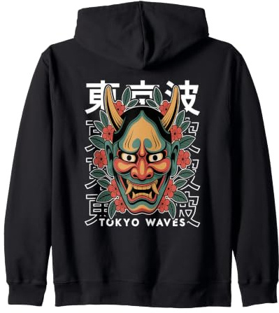 Maschera Giapponese del Diavolo Yokai del Diavolo Hannya Giappone Oni Felpa con Cappuccio